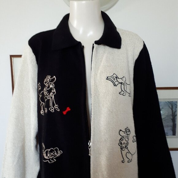 Sweater Coat for the Dog Lover - Sz. L - TanJay - Black /Cream - Picture 3 of 12